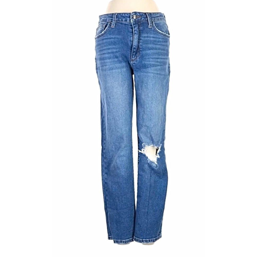 JOE'S Womens Blue Medium Wash Skinny Jeans Slim Fit Mid Rise Distressed